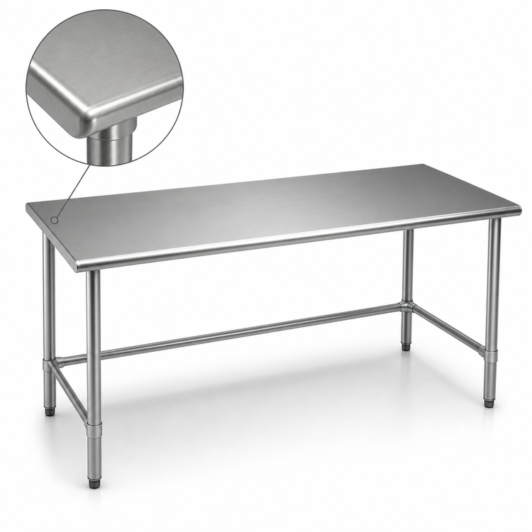 Product image #3 for Spec-Master 48" x 30" 14-Gauge 300-Series Stainless Steel Work Table with Rolled Edges and Open Base