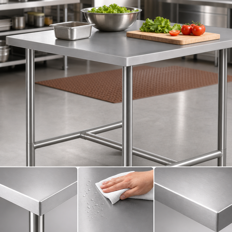 Product image #3 for Klinger's Trading HST2430 30 x 24 Inch 18 Gauge Stainless Steel Work Table with Open H-Frame Base
