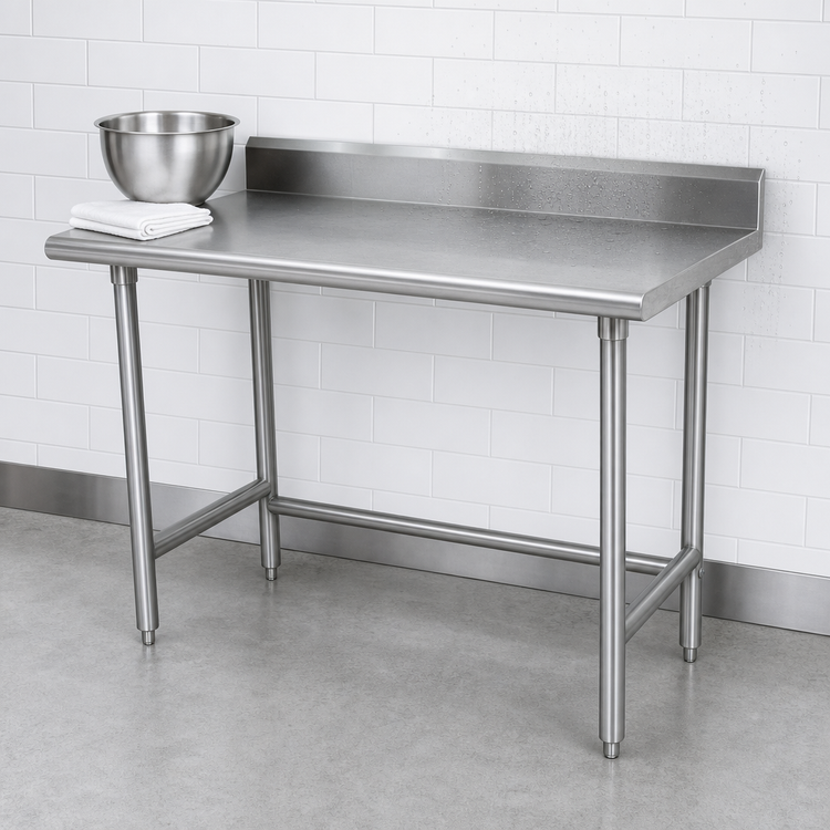 Product image #3 for Advance Tabco Special Value Series 60" x 24" Economy Open Base Work Table with 5" Backsplash