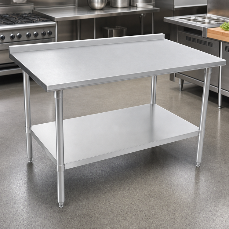 Product image #3 for John Boos Stallion 120-Inch x 30-Inch Stainless Steel Work Table with 1-1/2-Inch Rear Up-Turn and Adjustable Undershelf