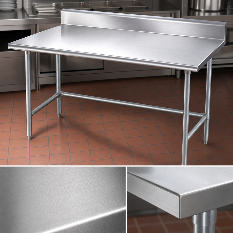 Product image #3 for Advance Tabco 60" x 30" 16-Gauge 430 Stainless Steel Work Table with 5" Backsplash and Open Galvanized Base
