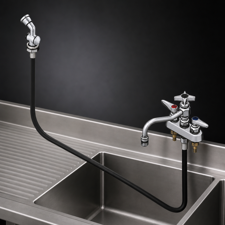 Product image #3 for T&S Brass Deck-Mount Workboard Faucet with 8-Inch Swing Nozzle and Hose Spray
