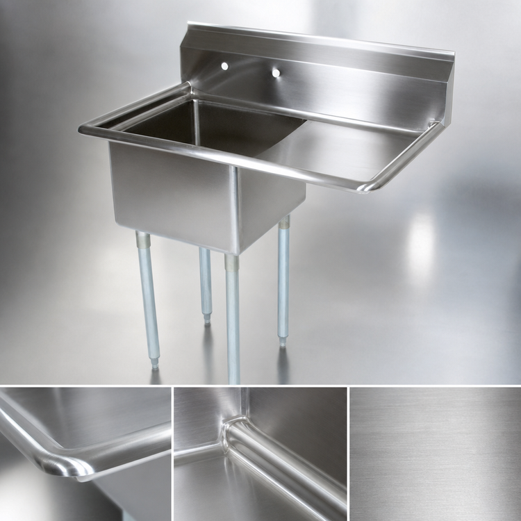 Product image #3 for John Boos E-Series 1-Compartment Sink with Right Drainboard, 18" x 18" x 12" Bowl, 18 Gauge Stainless Steel