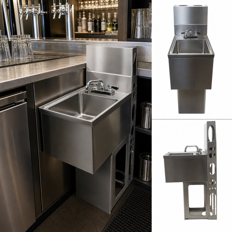 Product image #3 for BK Resources 12-Inch Stainless Steel Underbar Dump Sink with 10 x 14 x 6 Inch Bowl and 4-Inch Backsplash