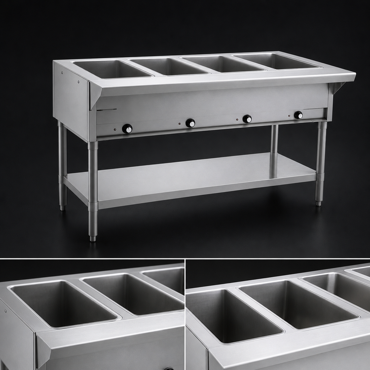 Product image #3 for Eagle Group DHT4-120-3VP Electric Hot Food Table, 4 Dry Wells, Open Base, 63-1/2 Inch Wide