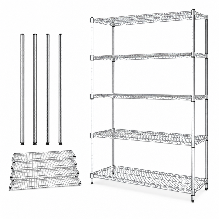 Product image #3 for Quantum 72" x 14" x 54" Stationary Wire Shelving Starter Kit, 5 Shelves, 304 Stainless Steel