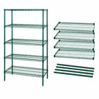 Thumbnail image #3 for Quantum WR74-1448P-5 5-Shelf Stationary Wire Shelving Starter Unit, 48W x 14D x 74H, Green Epoxy Finish