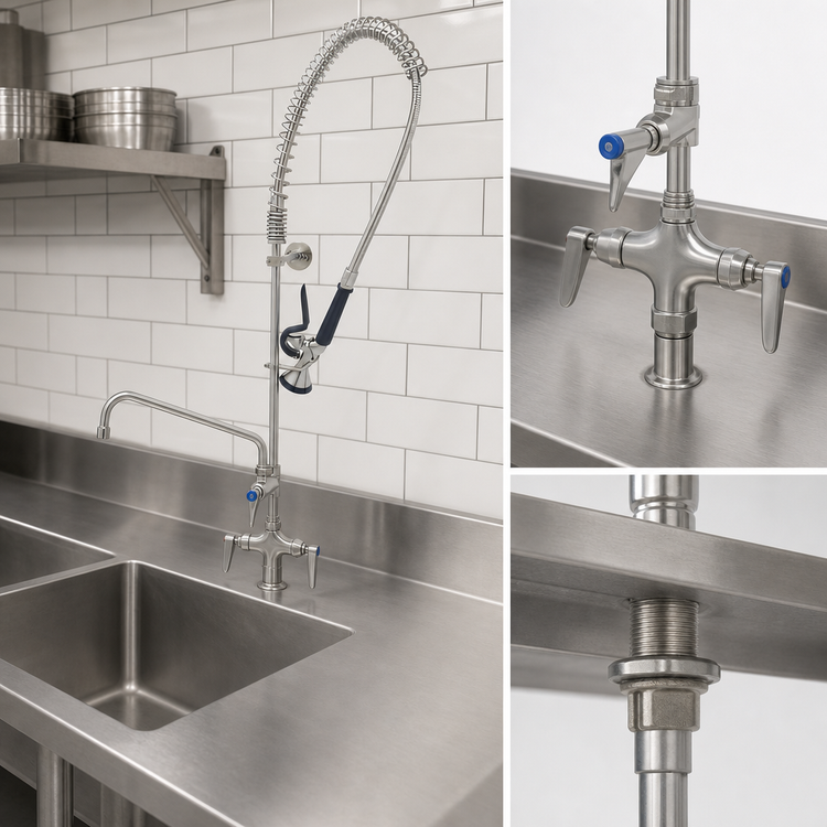 Product image #3 for T&S Brass EverSteel Stainless Steel Single-Hole Deck Mount Manual Mixing Faucet with 14 Inch Swing Nozzle and Spray Valve