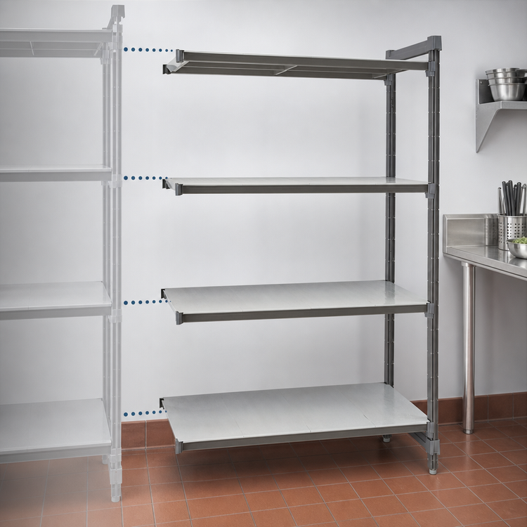 Product image #3 for Cambro Camshelving Basics Plus 4-Tier Solid Add-On Shelving Unit, 24" D x 36" L x 84" H, Brushed Graphite