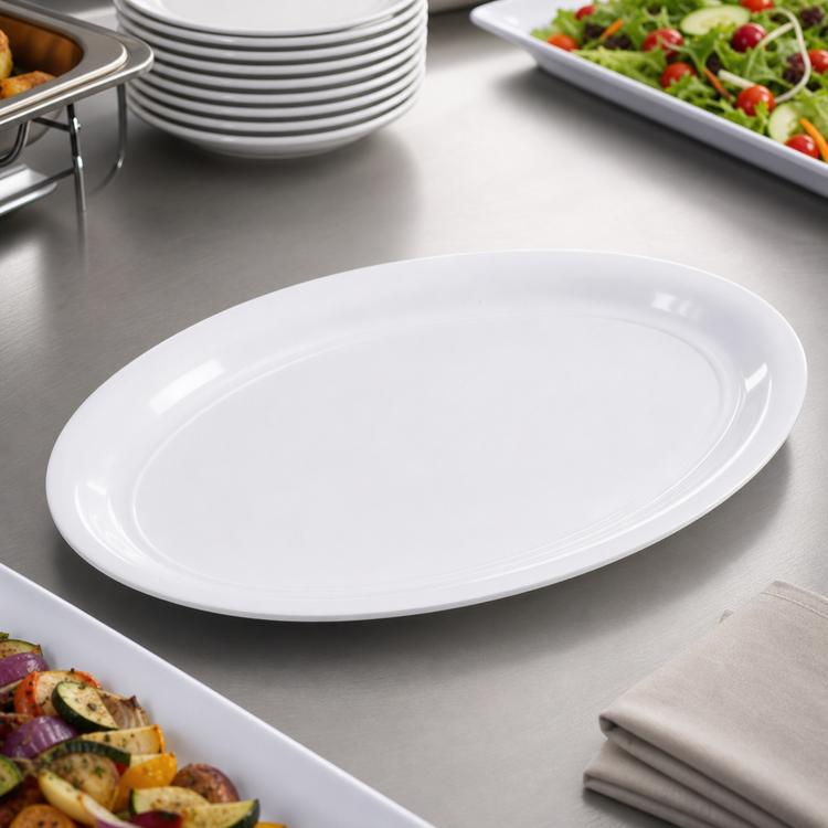 Product image #4 for Carlisle 21 x 15 Inch Oval Narrow Rimmed White Melamine Catering Platter