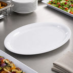 Thumbnail image #4 for CFS Brands 4384002 21 x 15 Inch Oval Narrow Rimmed White Melamine Catering Platter Case of 6