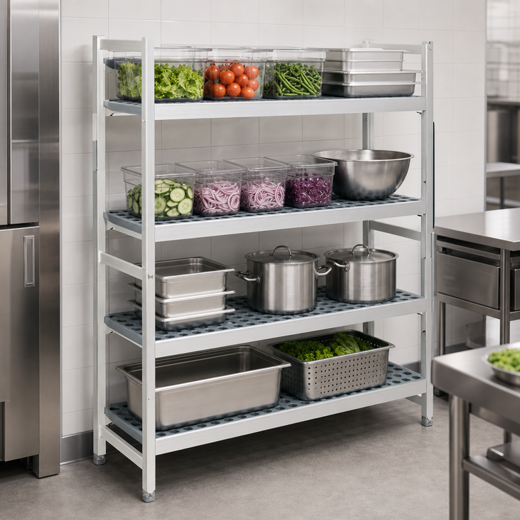 Product image #3 for Fermostock 4-Tier Stationary Starter Shelving Unit with Removable Polymer Inserts, 52" W x 14" D x 66" H
