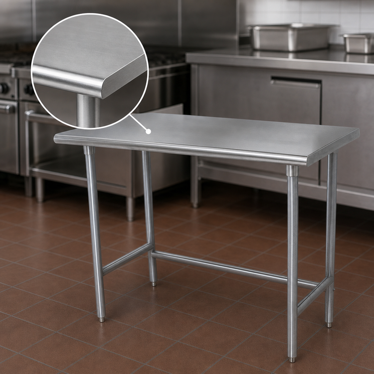 Product image #3 for Advance Tabco 30" x 30" Corner Work Table with 14-Gauge 304 Stainless Steel Top and Galvanized Open Base