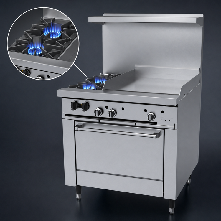 Product image #3 for Garland SunFire 36-Inch Gas Restaurant Range with 2 Open Burners, 24-Inch Griddle, and Standard Oven