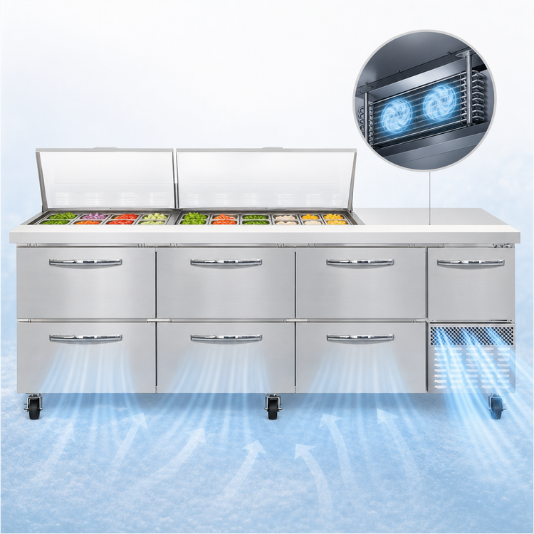 Product image #3 for Continental Refrigerator RA93N30M-D 93-Inch Mighty Top Refrigerated Sandwich Prep Table with 6 Drawers and 30 Pan Capacity