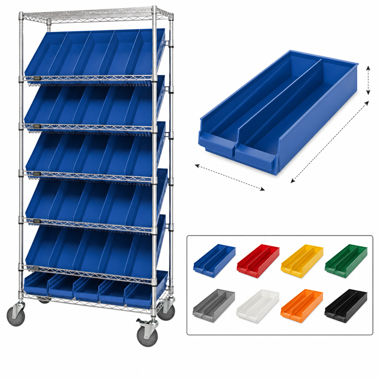 Product image #3 for Quantum Mobile Wire Shelving Bin Storage Unit with 18 Bins, 36 x 18 x 74 Inches, Chrome Plated Finish