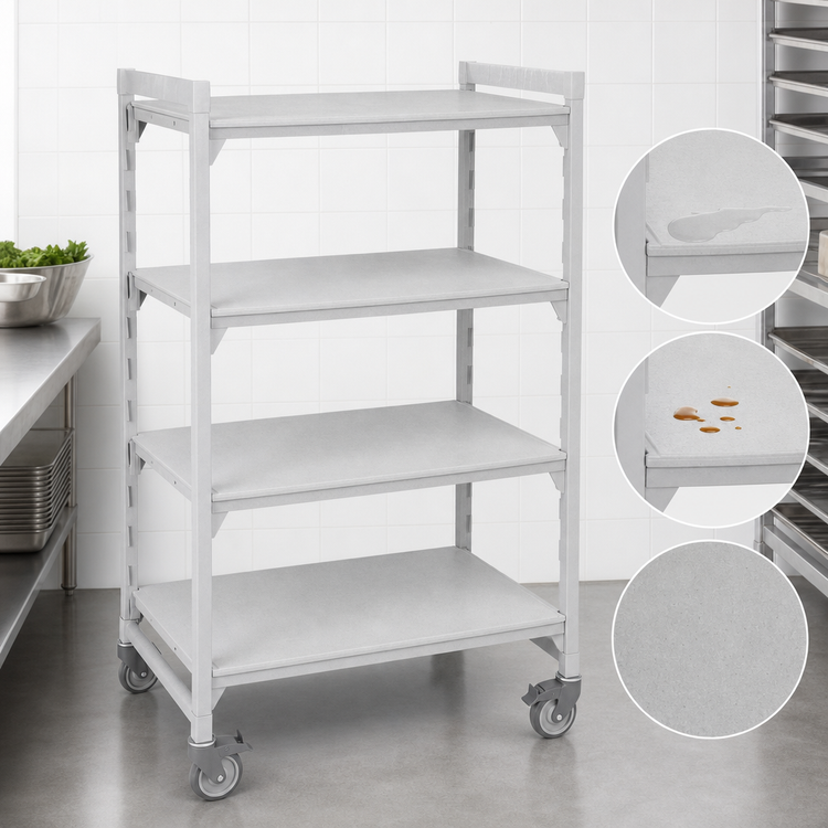 Product image #4 for Cambro Camshelving Premium High Density Mobile Starter Unit, 4-Tier Solid Shelving, 24 x 48 x 75-1/4 Inches, Speckled Gray