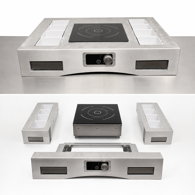 Product image #4 for TableCraft Single Induction Countertop Station Kit with Cooling Plates, Random Swirl Finish