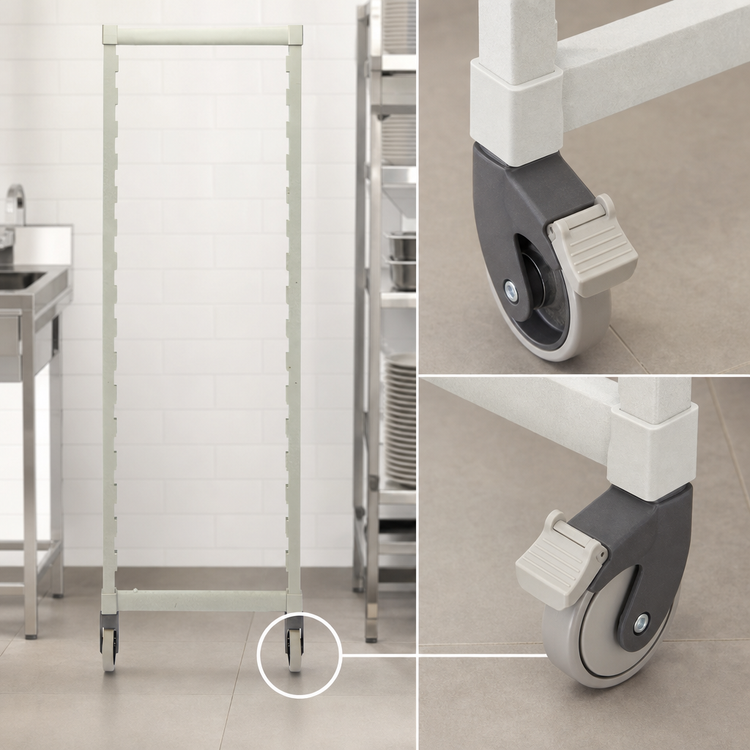 Product image #3 for Cambro Camshelving Premium Series Mobile Post Kit with Rigid Casters, 18 x 35-1/4 Inches, Speckled Gray