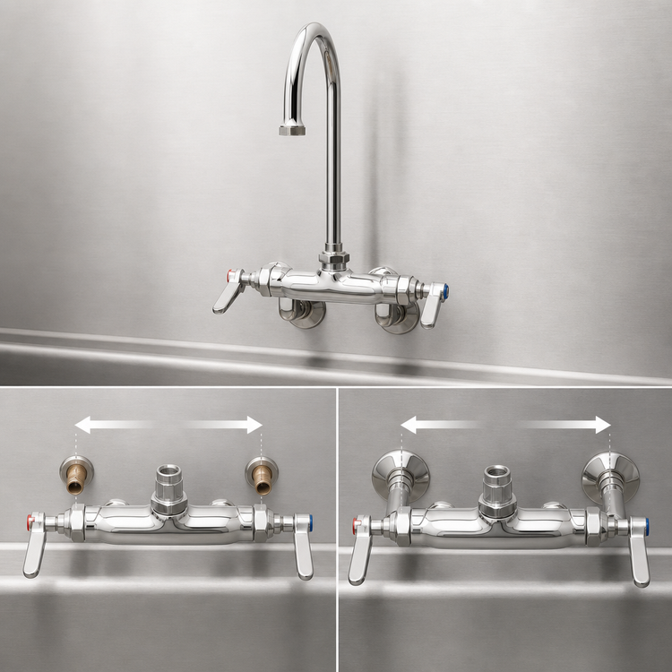 Product image #3 for T&S Brass Splash-Mounted Swivel Gooseneck Faucet with Adjustable Centers, Lever Handles, and Low-Lead Construction