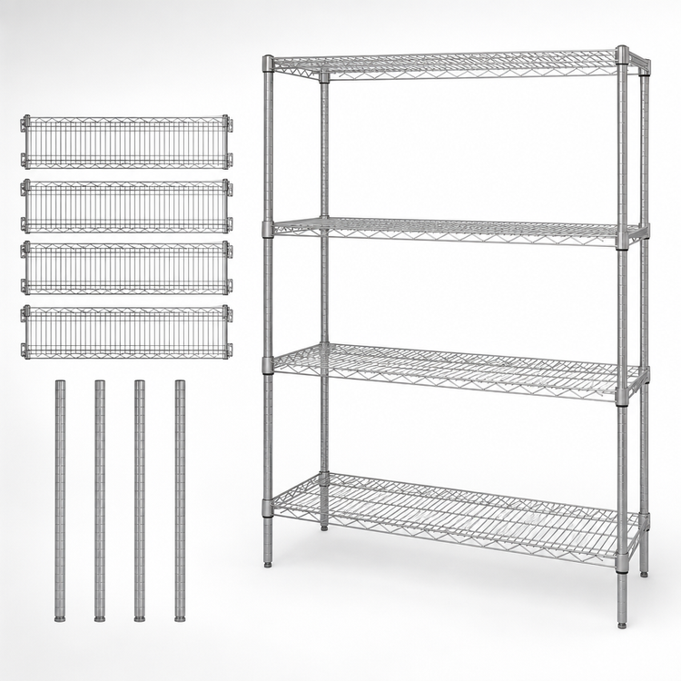 Product image #3 for Quantum 4-Shelf Wire Shelving Starter Kit, 60"W x 18"D x 54"H, 304 Stainless Steel