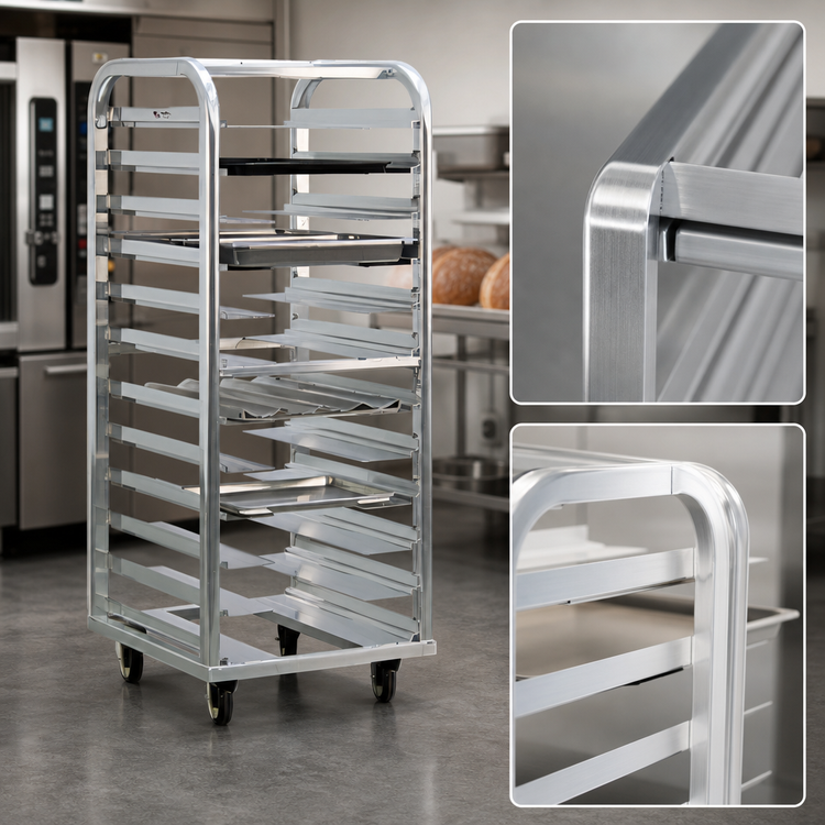 Product image #3 for New Age Lifetime Series Heavy-Duty Aluminum Roll-In End-Load Bun Pan Rack, 64 Inch High, 10-12 Pan Capacity