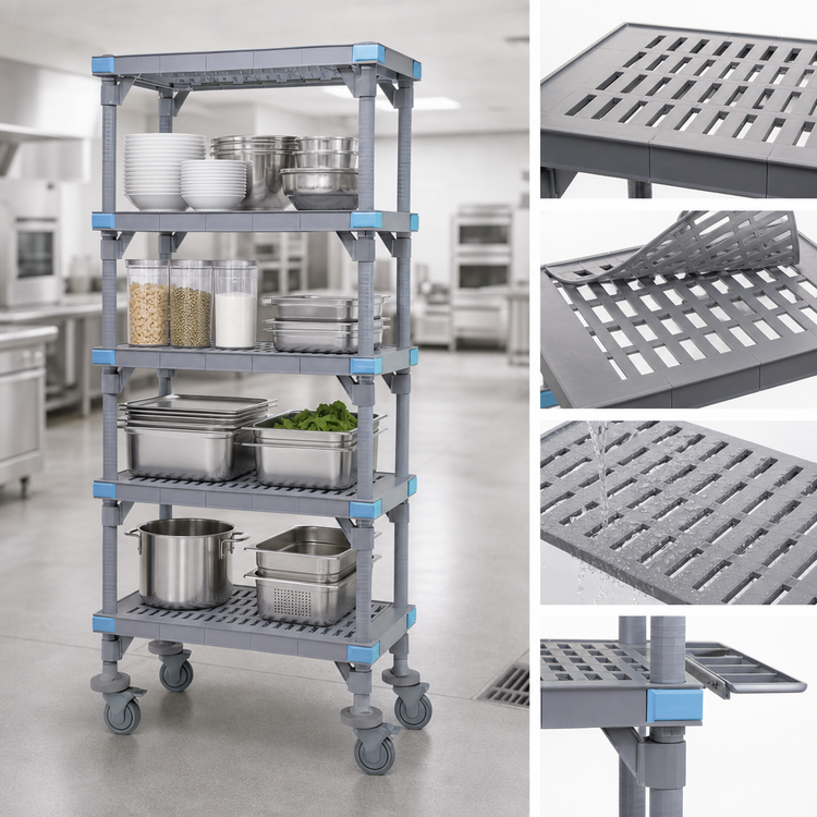 Product image #3 for Quantum Millenia 5-Shelf Mobile Polymer Shelving Starter Unit, 24"W x 21"D x 86"H, Gray