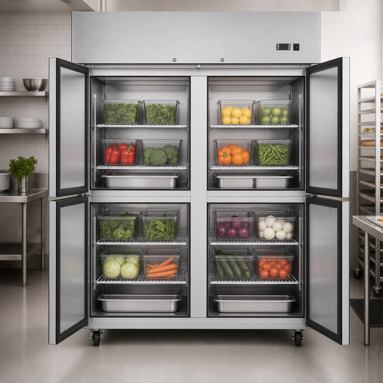 Product image #3 for Atosa Two-Section Reach-In Refrigerator with Solid Half Doors, 43.2 Cu. Ft., Top-Mount Self-Contained, Stainless Steel