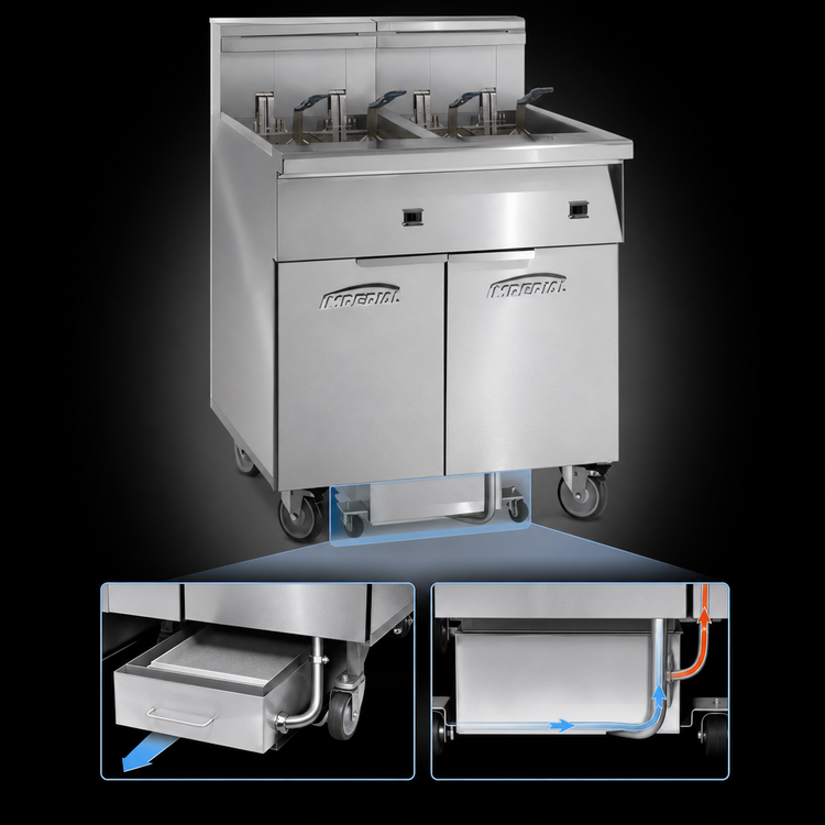 Product image #3 for Imperial Electric Floor Fryer with Built-In Space Saver Filter System, 6-Battery, 75 lb. Tanks, Tilt-Up Elements