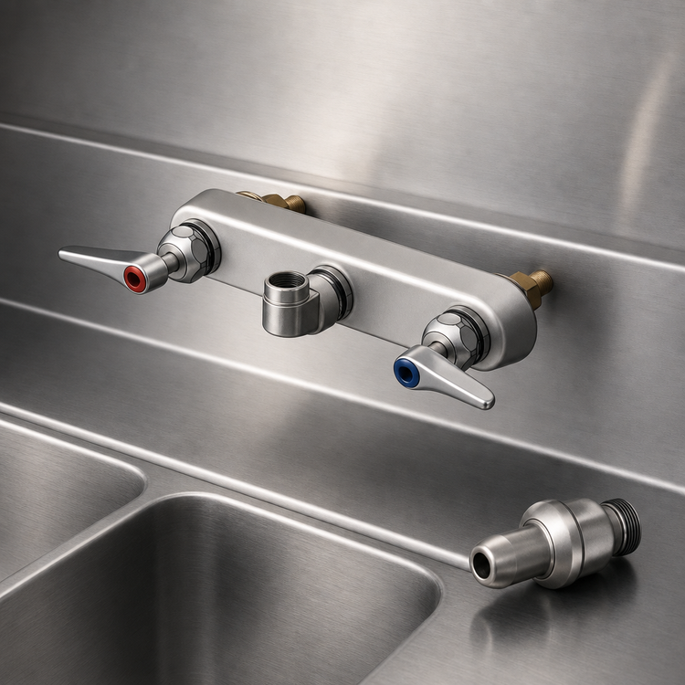 Product image #3 for T&S Brass B-1125-LN Low-Lead Workboard Faucet, Less Nozzle, Backsplash Mount, 8-Inch Centers