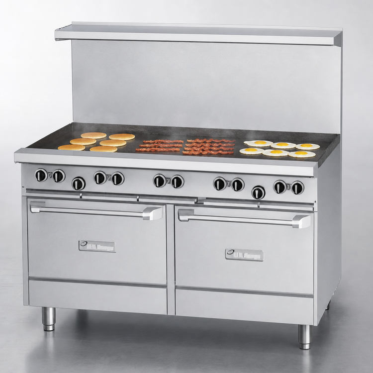 Product image #3 for US Range U Series 60-Inch Gas Restaurant Range with 1 Griddle and 2 Storage Base Cabinets
