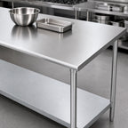 Thumbnail image #3 for Duke Manufacturing 314-2472 72-Inch Stainless Steel Work Table, 24-Inch Deep, 14-Gauge 300-Series Top, Galvanized Undershelf