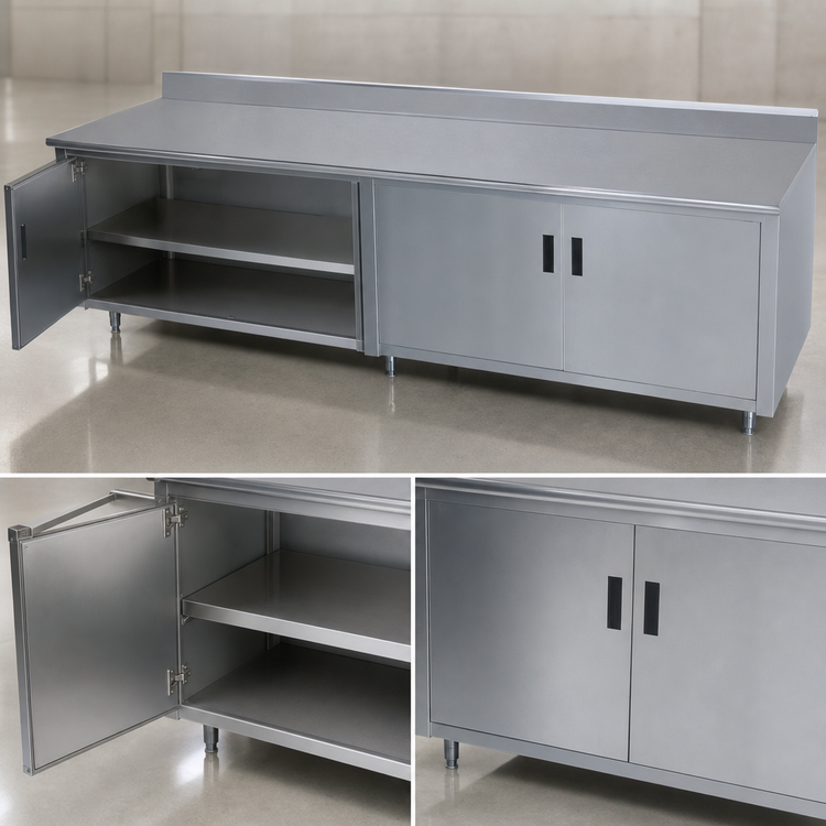 Product image #3 for Advance Tabco Special Value Economy Enclosed Work Table with Cabinet Base, 96 x 24 Inches, 16 Gauge 304 Stainless Steel Top, 5 Inch Backsplash
