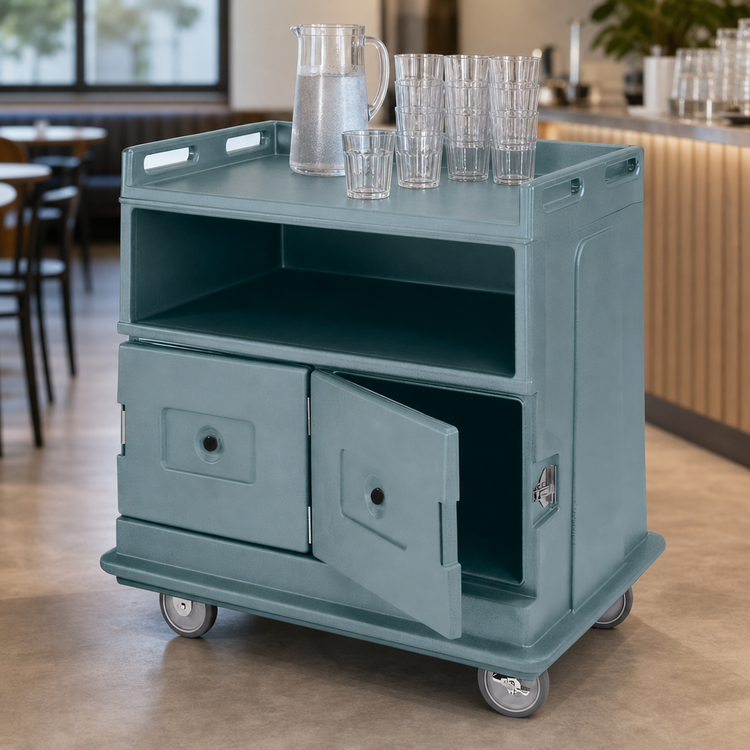 Product image #4 for Cambro Flat Top Beverage Service Cart with 2 Insulated Compartments and Solid Undershelf, 44.5 x 30 x 44 Inches
