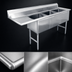 Thumbnail image #3 for Steel Works Stainless 18-Gauge 304 Stainless Steel Three-Compartment Sink with Left-Hand 24-Inch Drainboard