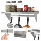 Thumbnail image #3 for Koolmore WMPS-1236 36 x 12-Inch Wall-Mounted Stainless Steel Shelf with Pot Rack and 3 Removable Hooks