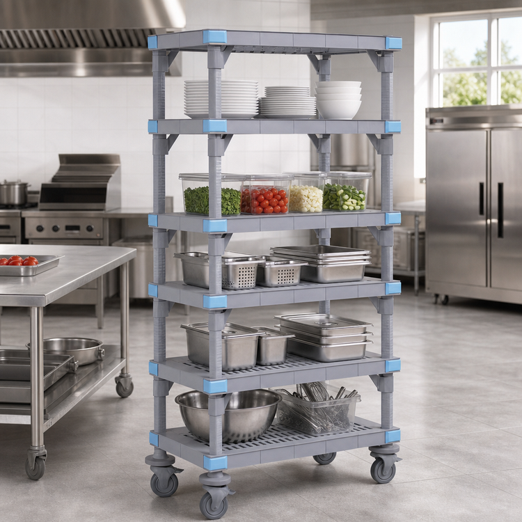 Product image #3 for Millenia Mobile Polymer Shelving Starter Unit with 5 Shelves, 36-Inch W x 21-Inch D x 74-Inch H, Gray