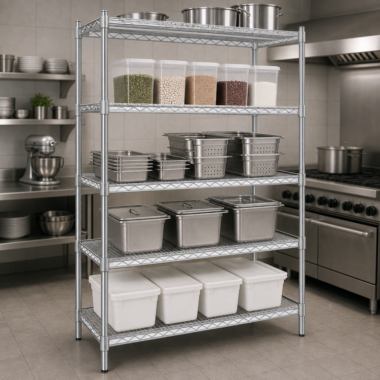 Product image #3 for Heavy-Duty 5-Tier Chrome Wire Shelving Unit, 18 x 42 x 84 Inches, 800 lb. Capacity