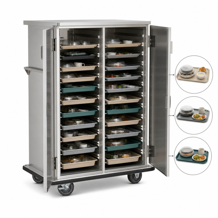 Product image #4 for FWE 2-Section Mobile Non-Insulated Patient Tray Cart, 20-Tray Capacity, Stainless Steel