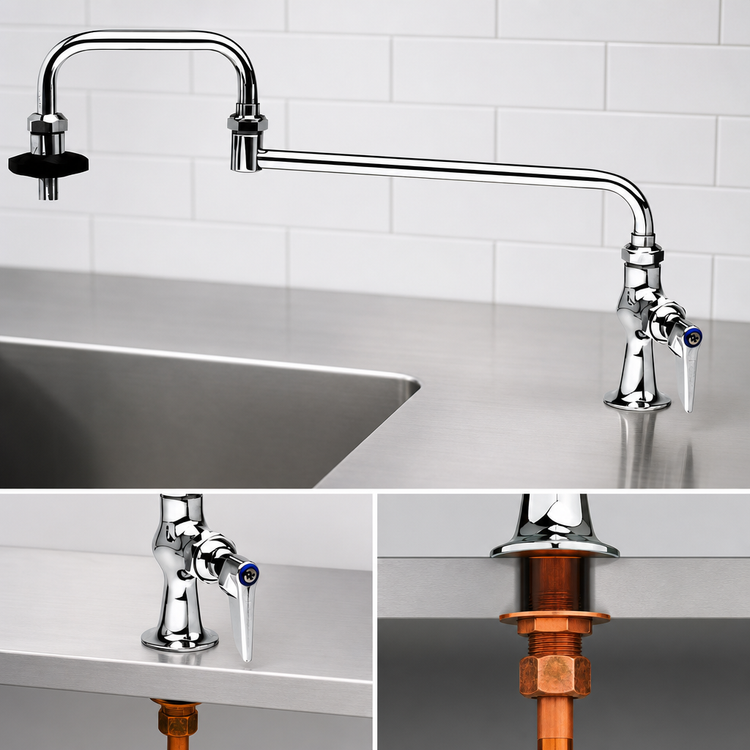 Product image #3 for T&S Brass Single-Hole Deck-Mount Pot Filler Faucet with 24 Inch Double-Jointed Swing Nozzle