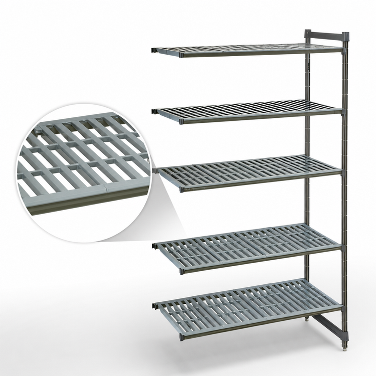 Product image #3 for Cambro Camshelving Basics Plus 18" x 36" x 72" 5-Shelf Vented Add-On Polymer Shelving Unit