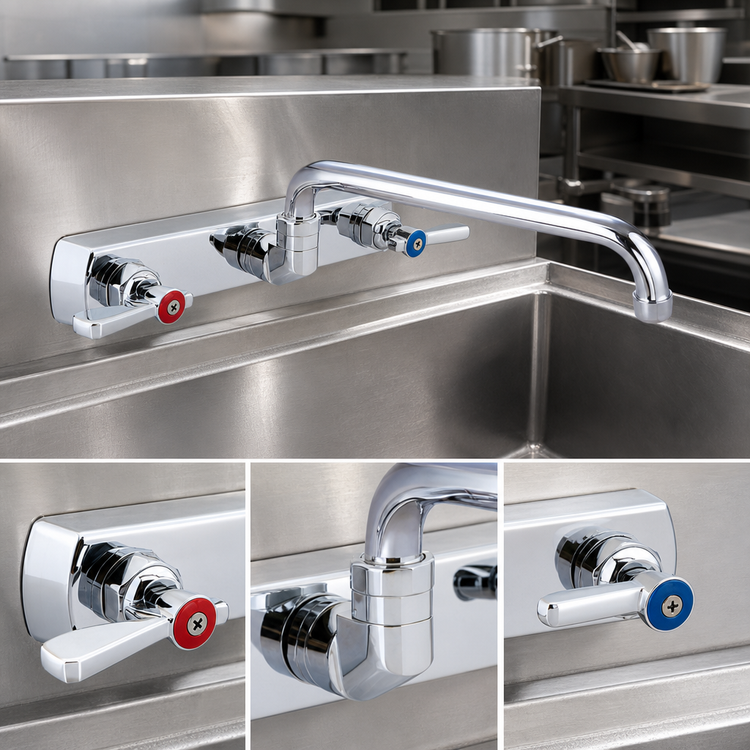 Product image #3 for BK Resources OptiFlow Lead-Free Splash-Mounted Commercial Faucet, 8-Inch Centers, 16-Inch Swing Spout