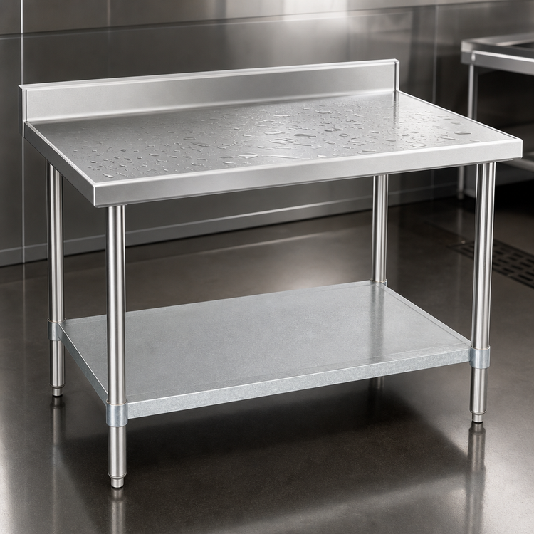 Product image #3 for Spec-Master Marine Series Stainless Steel Work Table with 4-1/2 Inch Backsplash and Galvanized Undershelf
