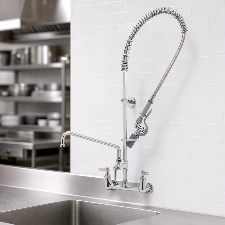 Product image #3 for T&S Brass EasyInstall 8-Inch Wall Mount Pre-Rinse Unit with Add-On Faucet, 8-Inch Swing Nozzle, and 0.65 GPM Spray Valve