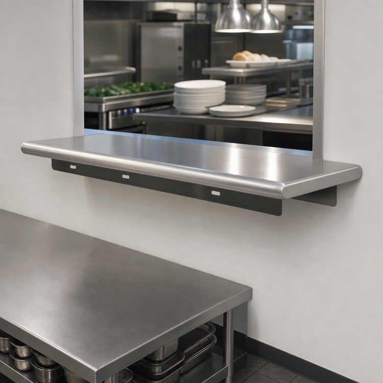 Product image #3 for Advance Tabco 72-Inch x 18-Inch 18/430 Stainless Steel Pass-Thru Shelf with Bull Nose Front and Rear