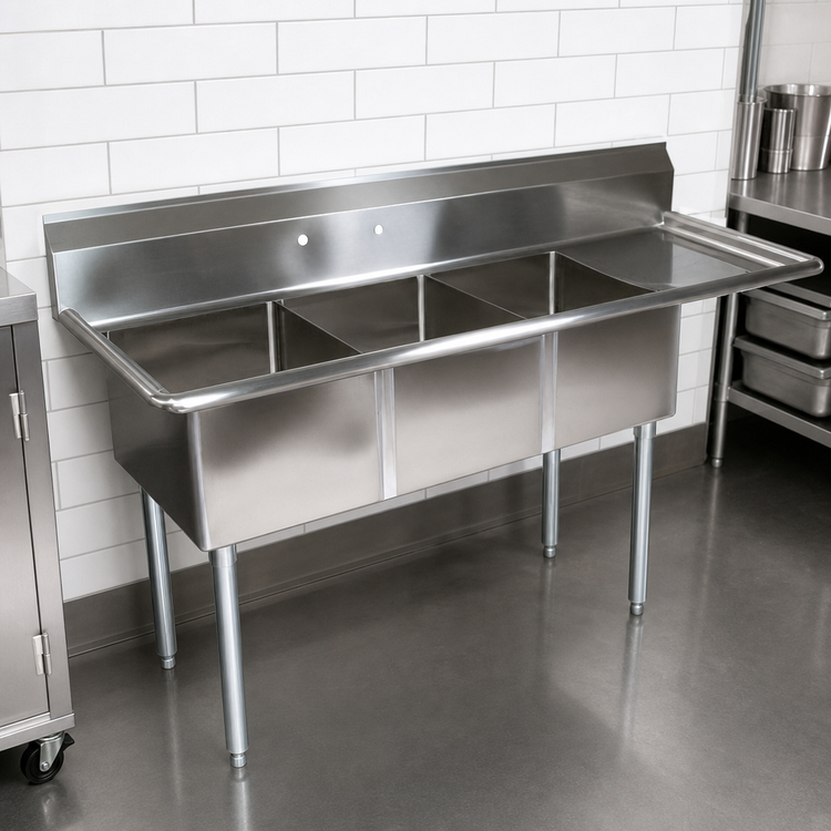 Product image #3 for John Boos E-Series 3-Compartment Sink with Right-Hand Drainboard, 62-1/2" W x 20-1/2" D x 43-3/4" H