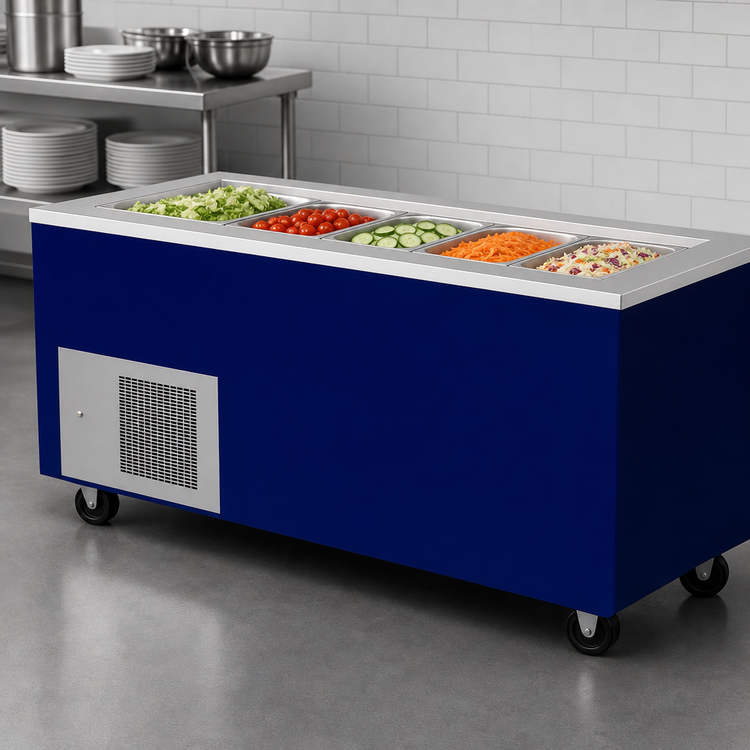 Product image #3 for 72-Inch Mobile Refrigerated Cold Food Table with Stainless Steel Top, 5-Pan Capacity