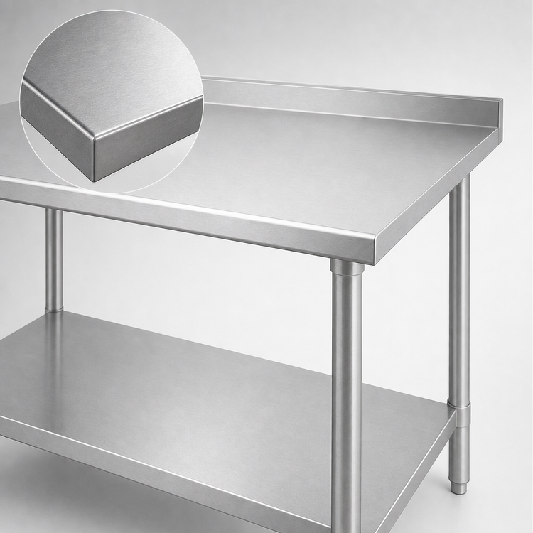 Product image #3 for Duke 48" x 30" 14-Gauge 300 Series Stainless Steel Work Table with 1-1/8" Straight Riser and Stainless Undershelf