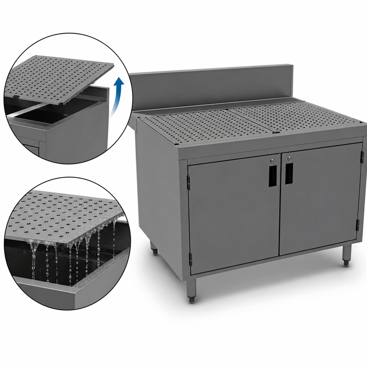 Product image #3 for Advance Tabco Prestige 48-Inch Stainless Steel Underbar Drainboard Cabinet with Removable Hinged Doors
