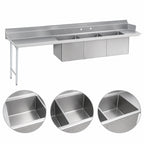 Thumbnail image #3 for Advance Tabco DTC-3-2020-120L 119-Inch 3-Compartment Sink Dishtable with Left Drainboard, 20 x 20 x 14-Inch Bowls, 16-Gauge 304 Stainless Steel